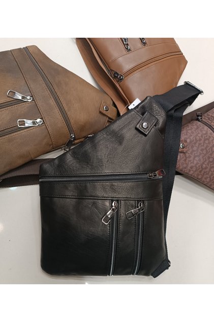 HAKİKİ DERİ SİYAH UNİSEX BODY BAG ÇANTA