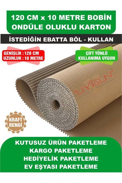 120 Cm x 10 Metre Bobin Ondüle Oluklu Karton, Kargo Kartonu, Paketleme Kartonu