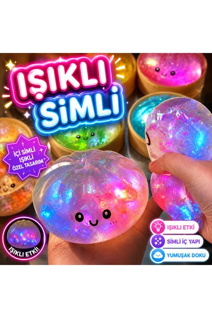 ✨ Işıklı Simli Çin Mantısı Squishy | 🎁 Labubu Kalemlik Hediyeli