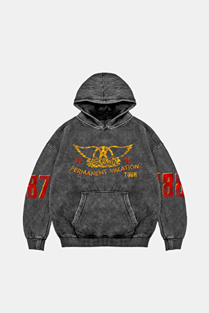 Aerosmith Permanent Vacation Tour Printed Oversize Unisex Washable Black Hoodie