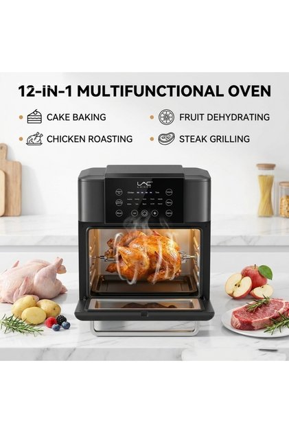 12-in-1 Digital Air Fryer Toaster Oven, LAICHY Countertop Air Cooker with Transparent Viewing Window, Adjustable Time & Temperature, Non-Stick Interior for Family Home Cooking