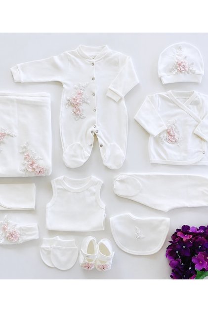 Imported Lace 11-Piece Organic Hospital Discharge Set 100% Cotton Newborn Baby Girl