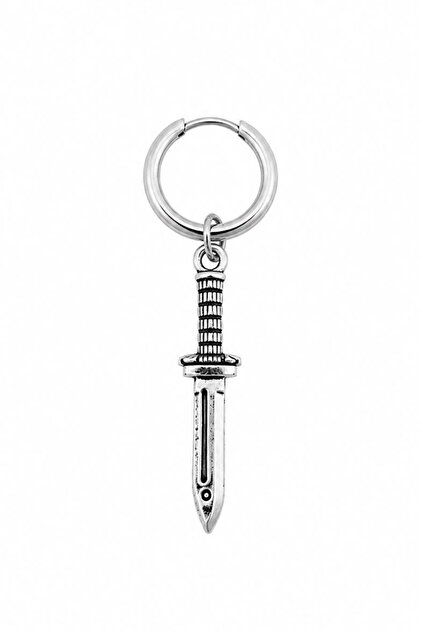 Unisex Silver Color Surgical Steel Dangle Wedge Blade Figured Hoop Earring 1 Piece