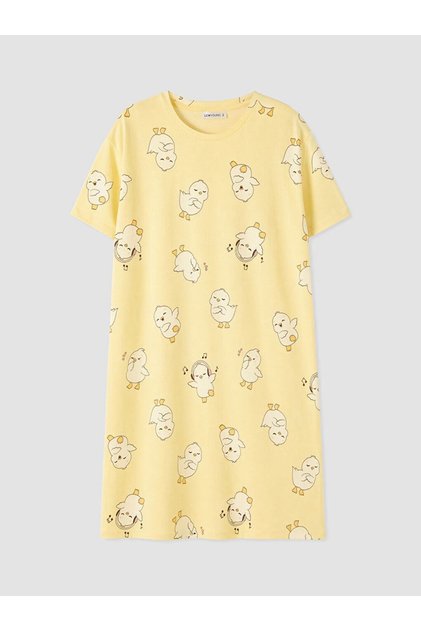 Lcw Young Yellow Crew Neck Chick Printed Women's Nightgown