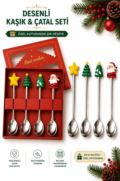Figured Premium Children's Witch Figured Stainless Steel Fork-Spoon Set, 4 Pieces (24+ Months)