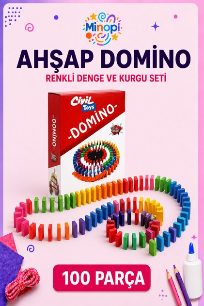 Ahşap Domino 100 Parça – Eğitici Denge ve Dizme Oyunu
