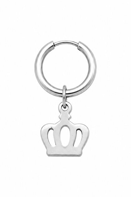 Unisex Silver Color Surgical Steel Dangle King Crown Figured Hoop Earring 1 Piece