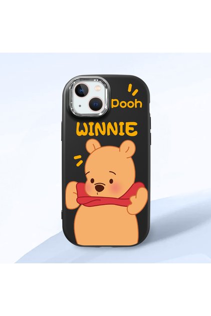 iPhone 13 Compatible Case Camera Protector Black Silicone Couple Phone Case with Bear Pattern