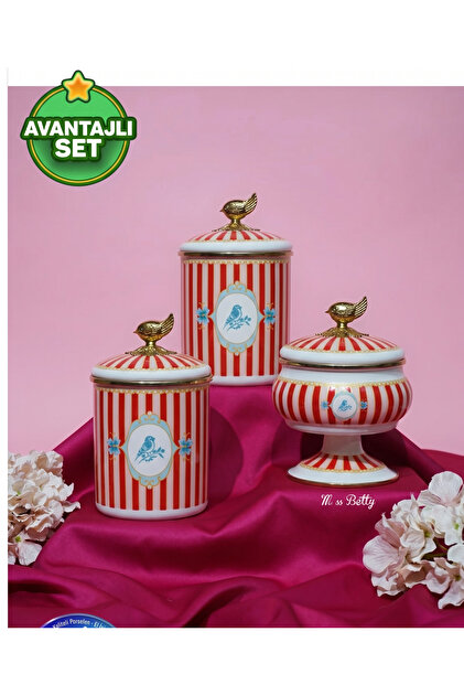 Miss Betty Vintage Series 3-Piece Enamel Jar and Sugar Bowl Set