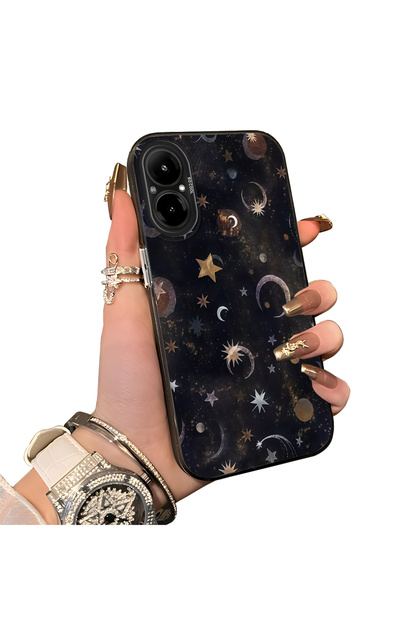 Realme 12 Lite Compatible Silicone Edge Hard Back Case Couple Phone Case Moon and Star Pattern