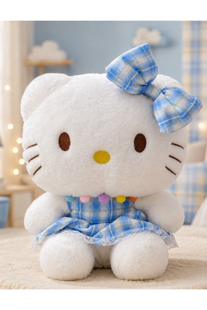 30 Cm Ekoseli Elbiseli Hello Kitty
