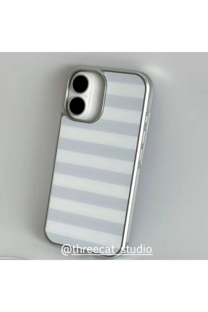 iPhone 13 A Ins Sweet Gray White Stripe Y2K Phone Case For iPhone 17A 16E 15 14 13 12 11 Pro Max 16