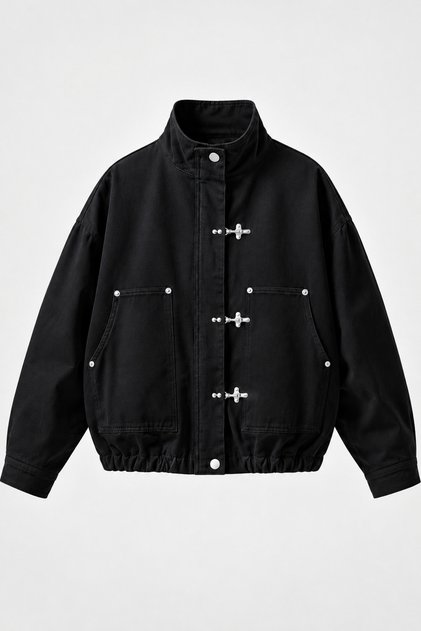 Kadın Japon Ceket ZR Yeni Sezon Metal Süslü Düğmeli Oversize Relaxed Fit Bomber Ceket