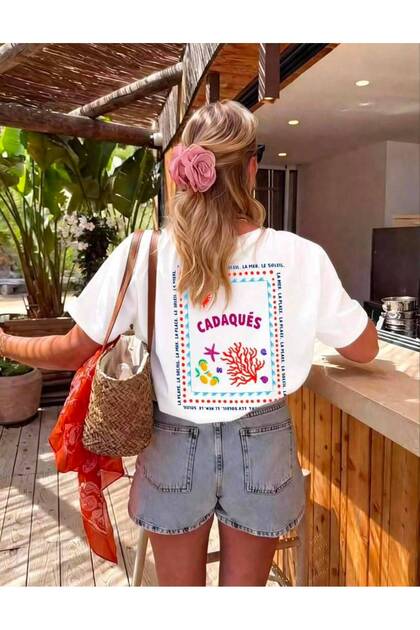 Women's Back and Front Printed Cadaques Summer T-Shirt Printed Crewneck