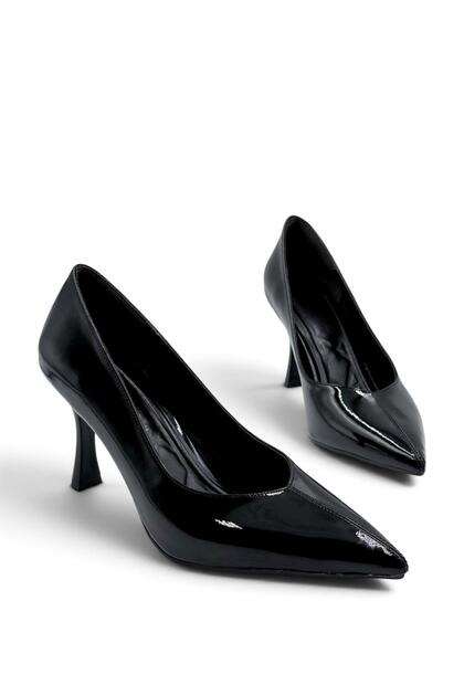 Center-Stitched Thin Heeled Shoes Stiletto Black Patent Leather 9 cm