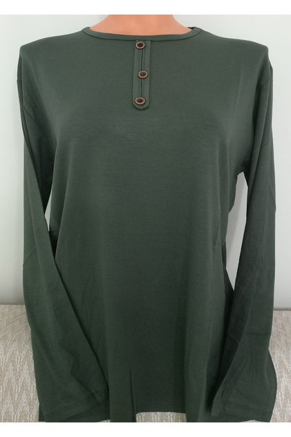 Er Clothing Summer Combed Cotton Blouse Long-Sleeve O-Neck Green