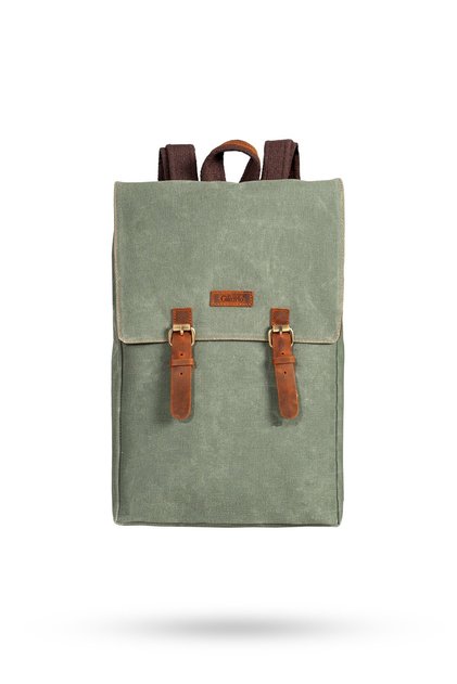 Design 02 15.6 Inch Khaki Green Canvas Laptop Backpack