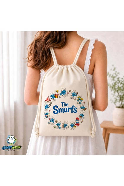 Smurfs Drawstring Linen Bag C315