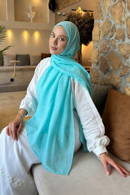 شال جاكار قطني بنمط الماس باللون الفيروزي
