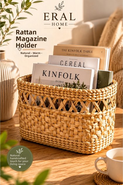 Decorative Multi-Purpose Organizer Newspaper Magazine Basket Rattan Wicker Hand Knitted 25X27 cm