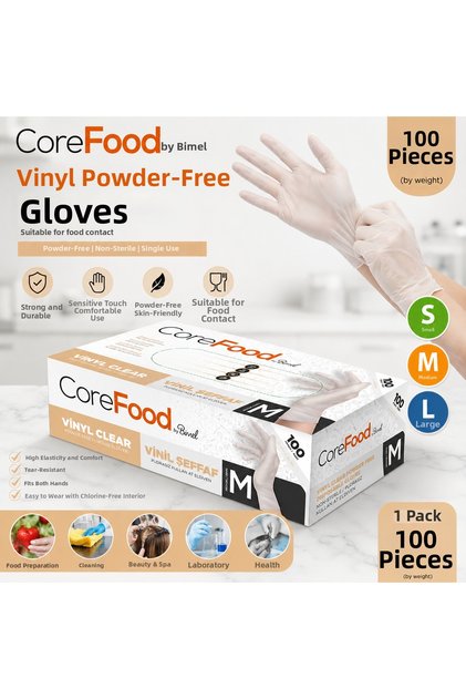 Powder-Free Vinyl Gloves - 100 Pcs