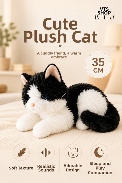 35 cm Plush Cat with Sound That Meows Soft Toy Cat Sleeping and Playmate
