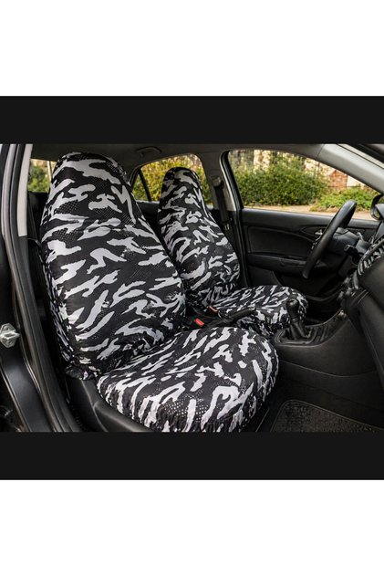 Servis Kılıfı Oto Koltuk Kılıfı Pratik Koltuk Kılıfı Ön Arka Set Gri Kamuflaj Desen Uyumlu