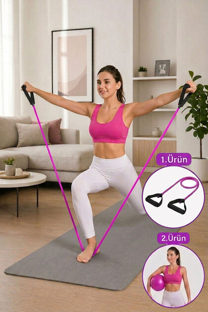 Exercise Resistance Band with High Hard Handle Pilates Balance Ball Set of 2
