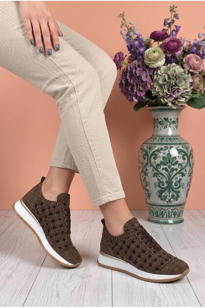 Large Size Sports Shoes Brown Knitted Genuine Leather