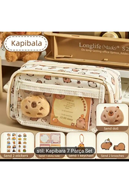 BEJ CAPYBARA KALEM KUTUSU KAPIBARA KALEMLIK kalem kutu&sticher&jel not defteri&pelus
