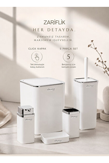 Okyanus Home Beyaz Kare Kromlu 5'li Banyo Seti - Fiyatı, Yorumları