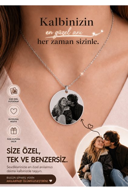Çelik Kolye Kişiye Özel Fotoğraf Baskılı Özel Kutulu