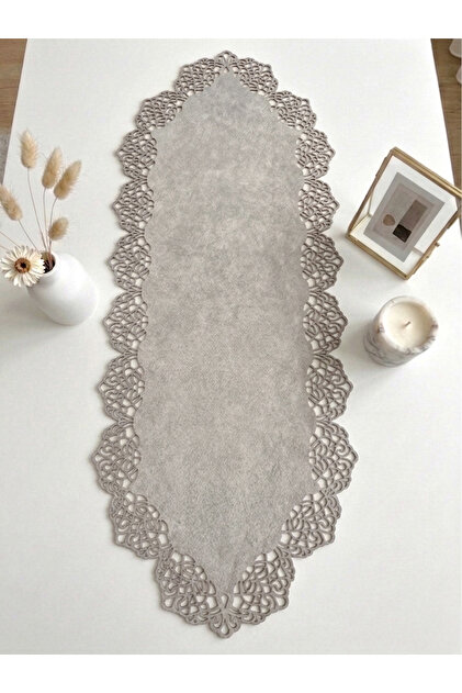 Stone Color Suede Fabric Runner 40X100 cm Coffee Table Size - Modern Design