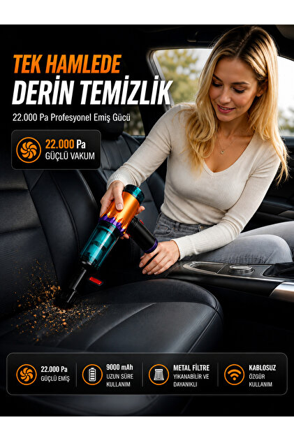 DEANB 22000Pa 220W Ultra Güçlü 9000mAh Kablosuz Araç İçi Süpürge