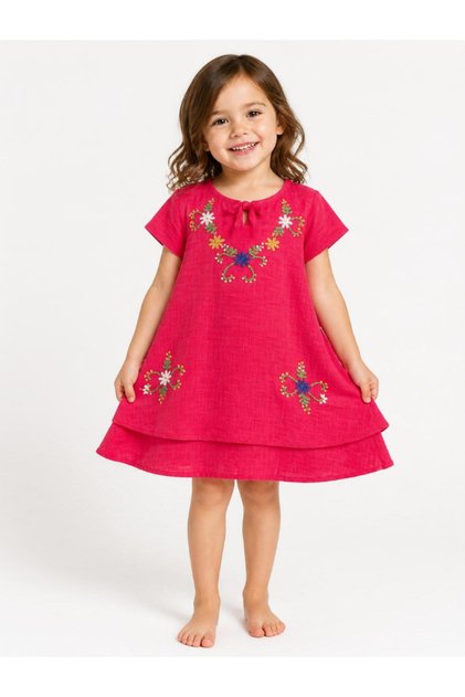 Bohemian Girl's Floral Red Natural Dress