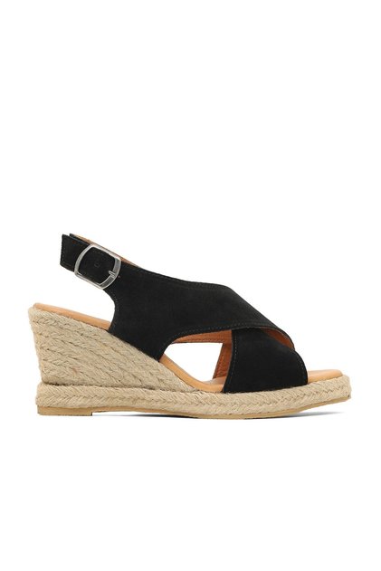Black Suede Women's Wedge Heeled Sandals 14Ws7208