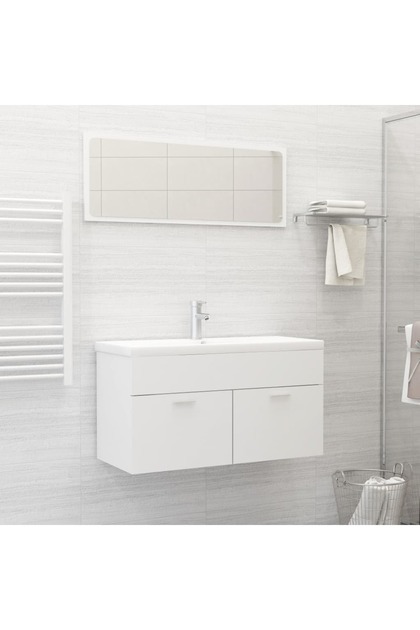 Set mobilier de baie, 2 piese, alb, PAL