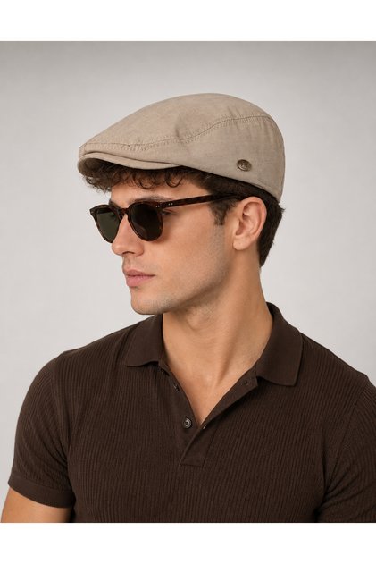 Beige Men's London Cap – Summer Flat Cap British Hat Model