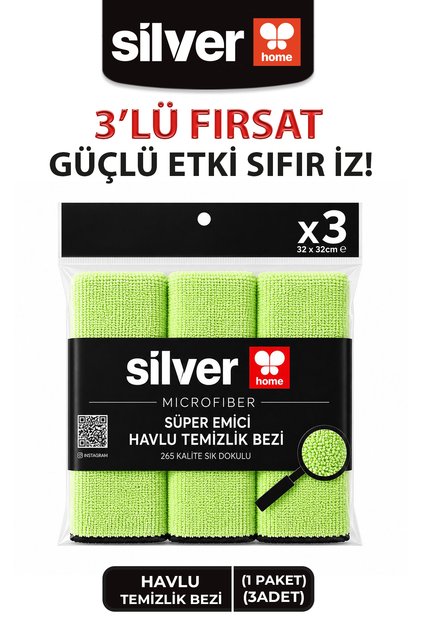 Microfiber Super Absorbent 3-Piece Towel Cleaning Cloth-Green