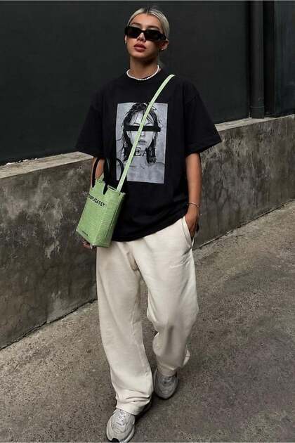 Madmext Siyah Oversize Baskılı Kadın Tişört MG1764 - Fiyatı, Yorumları