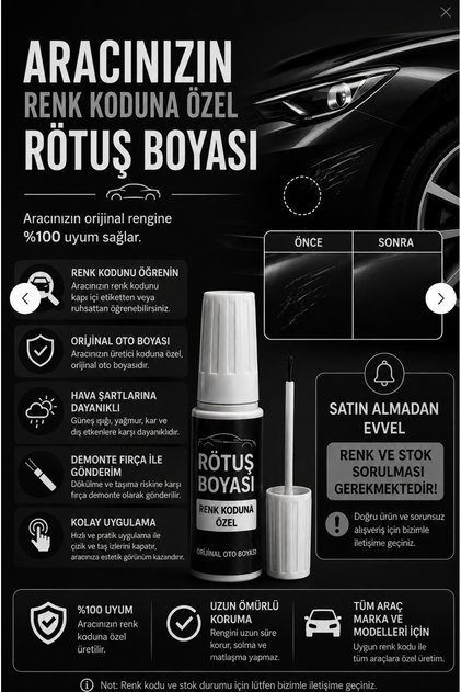 Aracınızın Renk Koduna Özel Rötuş Boyası- ( Satın Almadan Evvel Mutlaka Renk Kodunu Sorunuz )