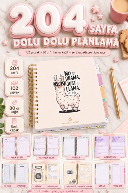12 Aylık Süresiz Planlayıcı Ajanda 17x24 cm | Tarihsiz Aylık ve Haftalık Planlama | Alışkanlık ve Hedef Takipli Okul Motivasyon Sayfalı | 4 Sayfa Sticker Hediyeli | Undated Planner Ajanda - 204 Sayfa