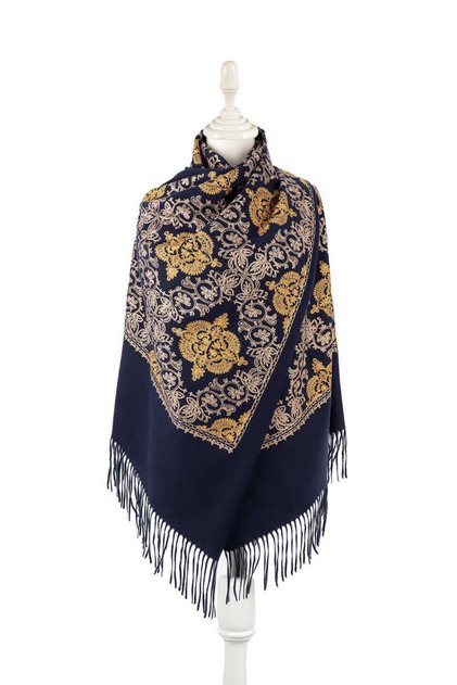 Navy Blue Embroidered Winter Shawl