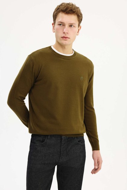 Regular Fit Olıve Yeşili Triko