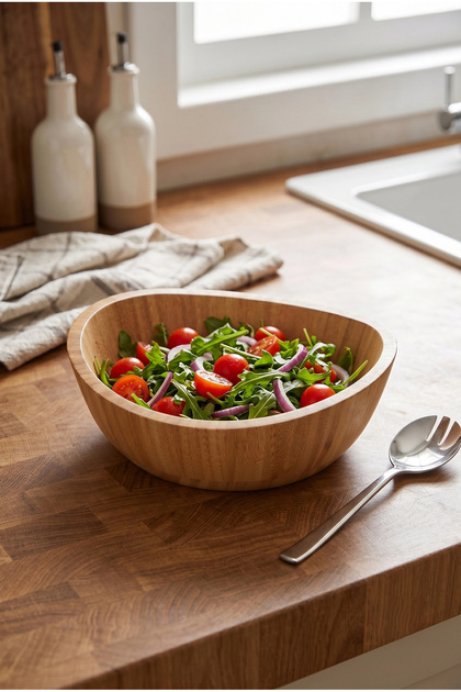 Mia - 23 cm Bamboo Ikeanatural Salad Bowl, Presentation Bowl, Decorative Bowl, Nordic Bowl