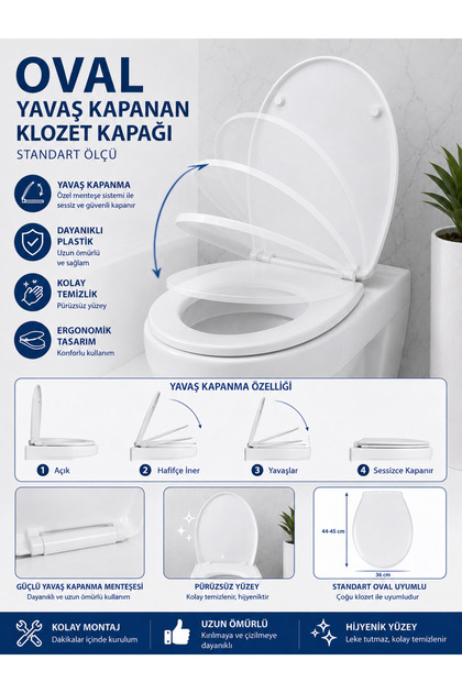 Soft Klozet Kapağı Yavaş Kapanan Standart Kullanım Kaliteli Plastik