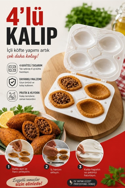 İçli Köfte Kalıbı Aparatı 4lü Pratik İçli Köfte Kalıbı