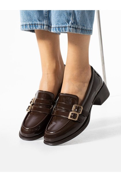 Jenk Brown Patent Leather Buckle Detail Women's Loafer