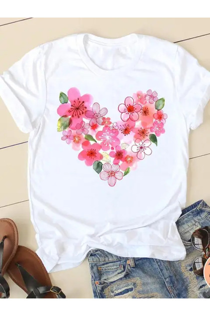 Ženska prolećna moda, letnji print, grafika srca T-shirt