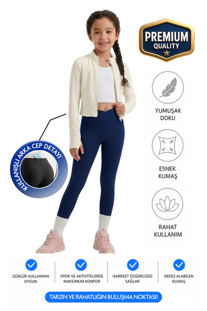 Kız çocuk Cepli Kruvaze Kemer Yüksek Bel, Günlük, Koşu, Yürüyüş, Yoga, Spor, Egzersiz, Fitness Tayt